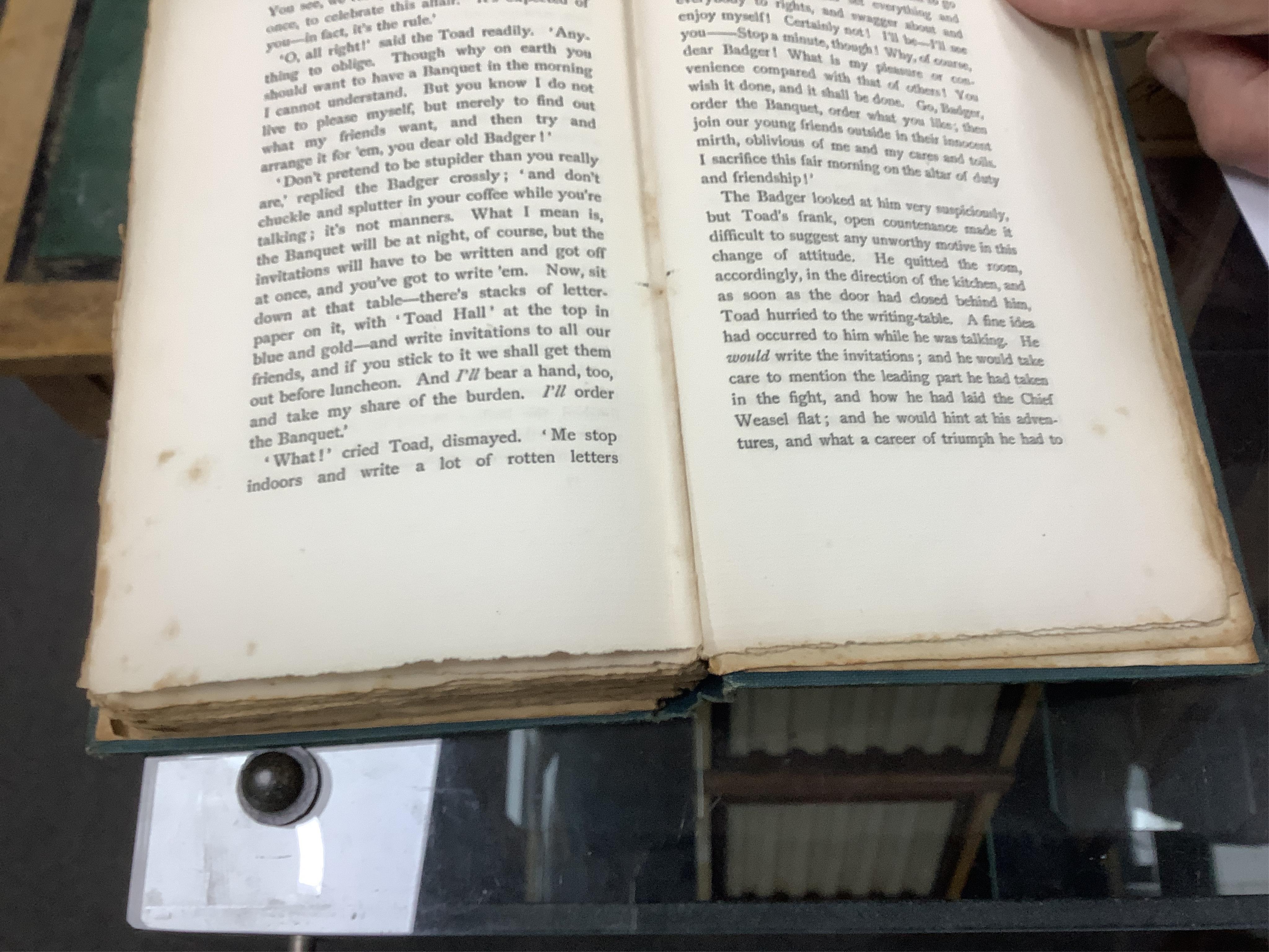 Grahame, Kenneth - The Wind in the Willows ... First Edition. frontispiece (by Graham Robertson) and tissue guard, half title; original gilt ruled and pictorial cloth, gilt top with other edges rough trimmed. Methuen and